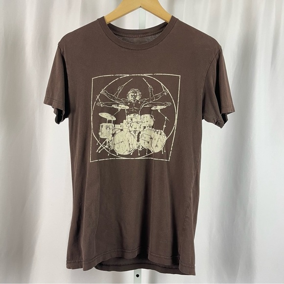 Vitruvian Man On Drums Small Graphic Shirt Davinci Drummer Band Musician Rock - Picture 1 of 6